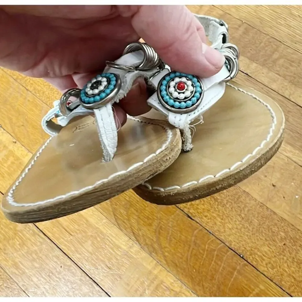 Mootsies Tootsies White All Leather Boho Beaded Sandals Size 8